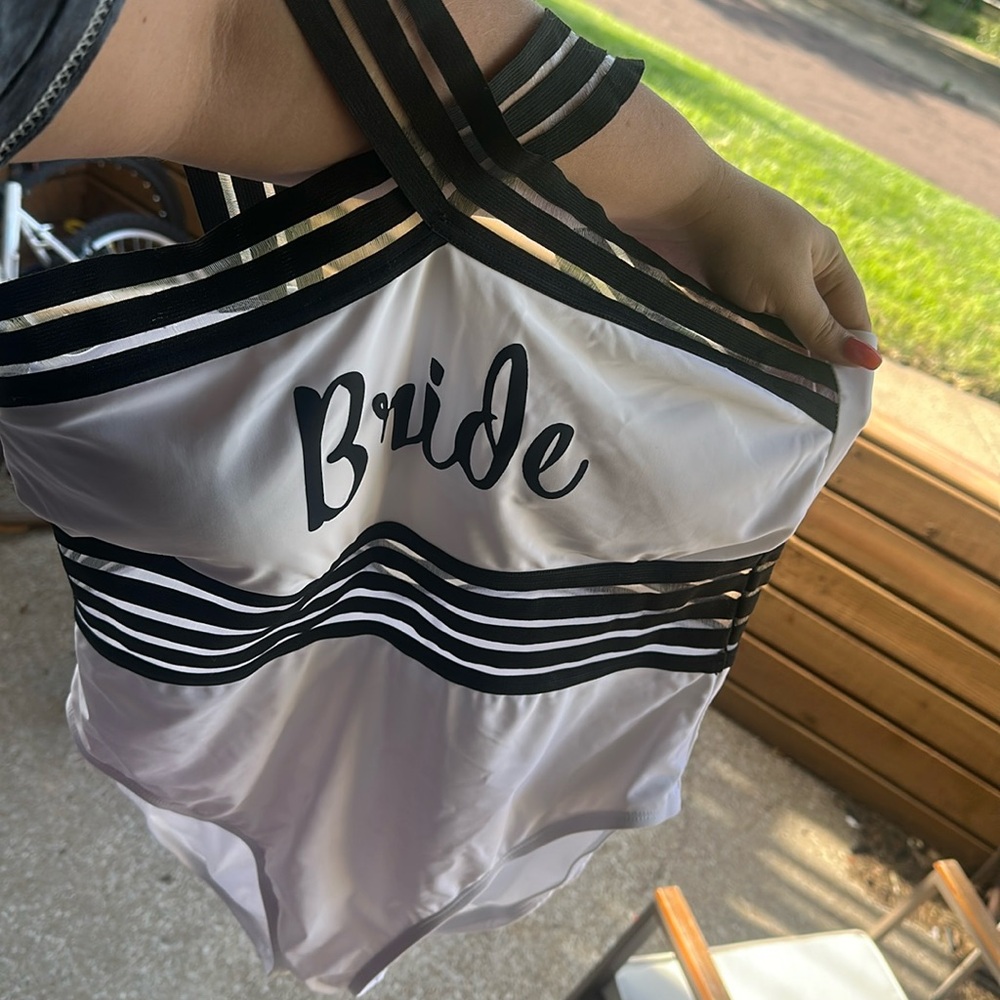 One Piece Swimsuit With "Bride" across The Front In Black, Silver, White, S 16,